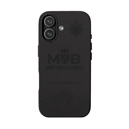 PU Leather Phone Case — Engraved “M.Y.B. Mind Your Business” Slim Protective Cover