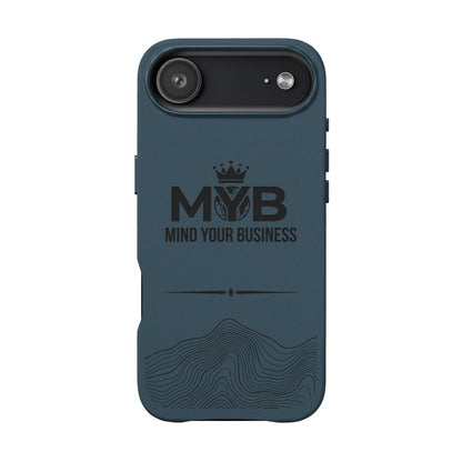 PU Leather Phone Case — Engraved “M.Y.B. Mind Your Business” Slim Protective Cover