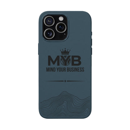 PU Leather Phone Case — Engraved “M.Y.B. Mind Your Business” Slim Protective Cover