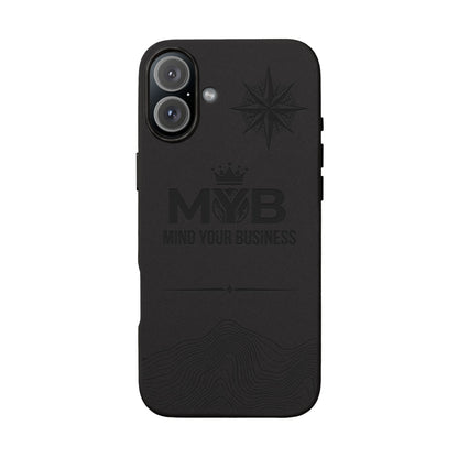 PU Leather Phone Case — Engraved “M.Y.B. Mind Your Business” Slim Protective Cover