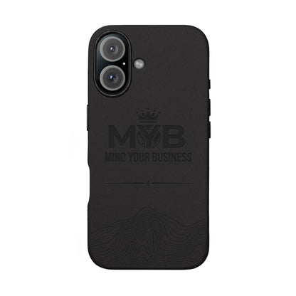 PU Leather Phone Case — Engraved “M.Y.B. Mind Your Business” Slim Protective Cover