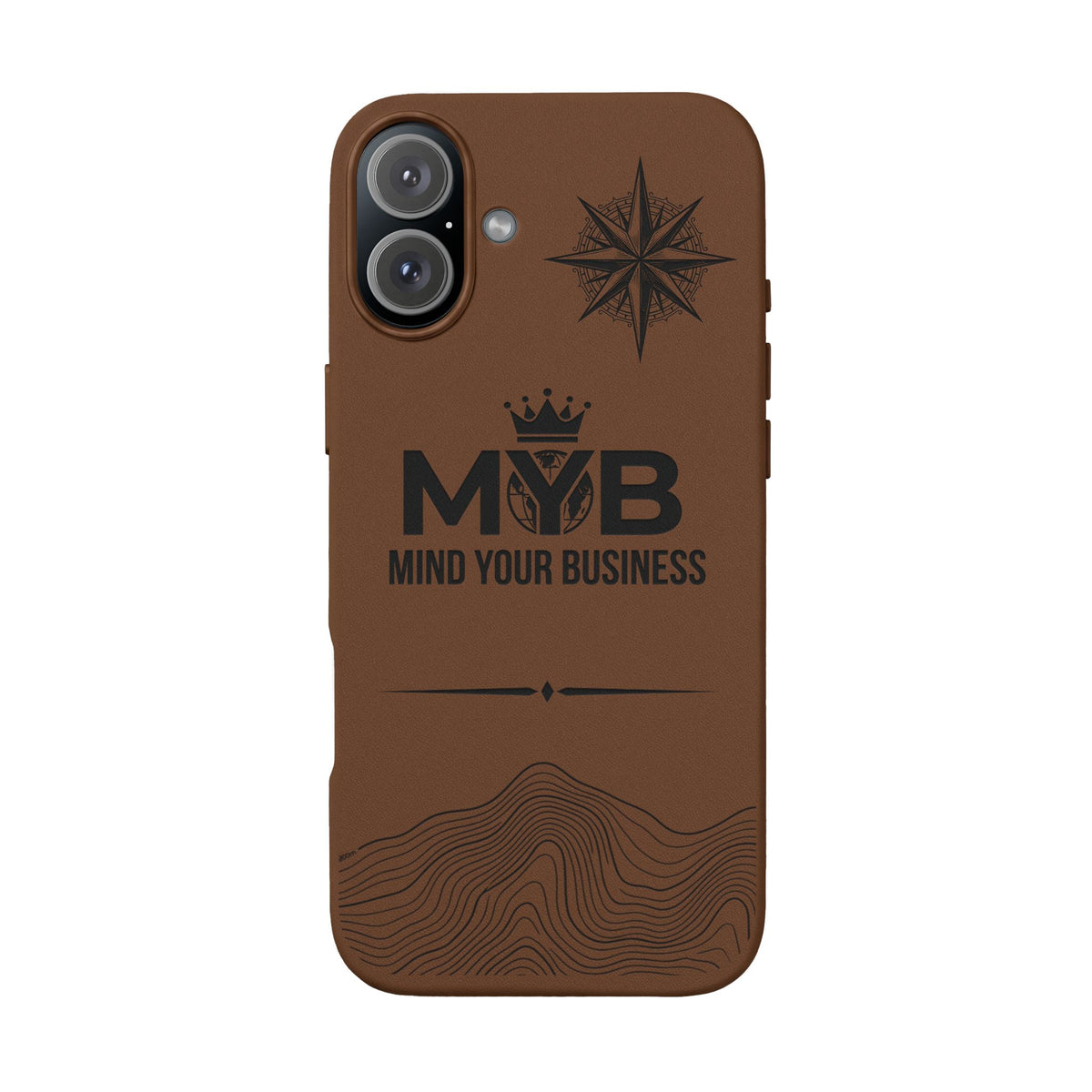 PU Leather Phone Case — Engraved “M.Y.B. Mind Your Business” Slim Protective Cover