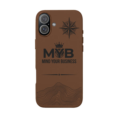 PU Leather Phone Case — Engraved “M.Y.B. Mind Your Business” Slim Protective Cover