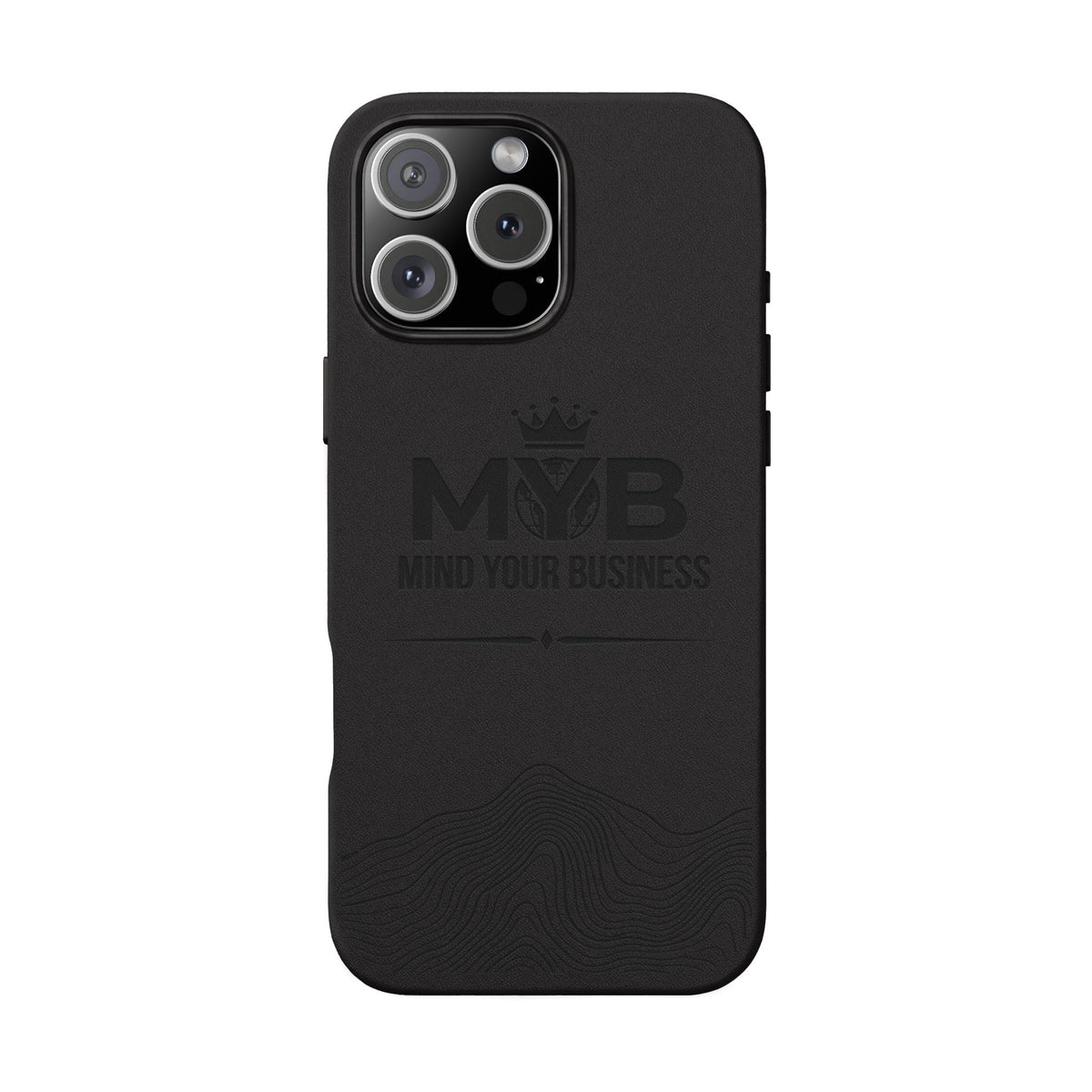 PU Leather Phone Case — Engraved “M.Y.B. Mind Your Business” Slim Protective Cover