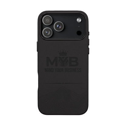 PU Leather Phone Case — Engraved “M.Y.B. Mind Your Business” Slim Protective Cover