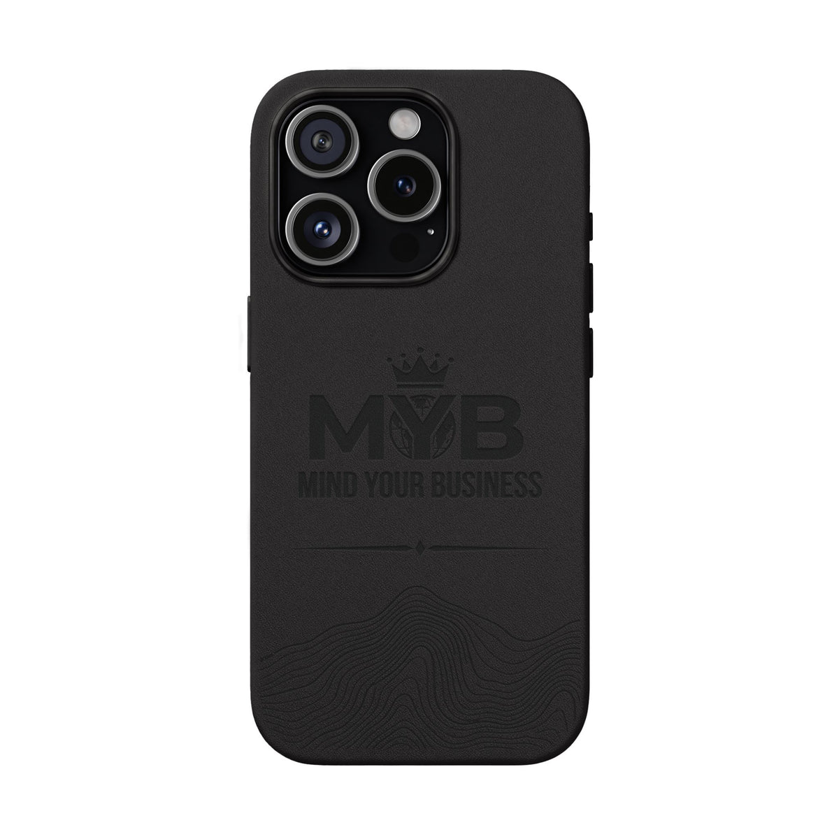 PU Leather Phone Case — Engraved “M.Y.B. Mind Your Business” Slim Protective Cover