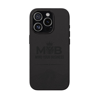 PU Leather Phone Case — Engraved “M.Y.B. Mind Your Business” Slim Protective Cover