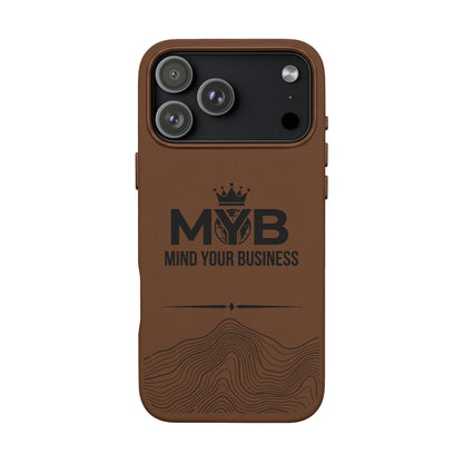 PU Leather Phone Case — Engraved “M.Y.B. Mind Your Business” Slim Protective Cover
