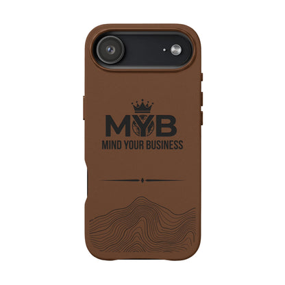PU Leather Phone Case — Engraved “M.Y.B. Mind Your Business” Slim Protective Cover