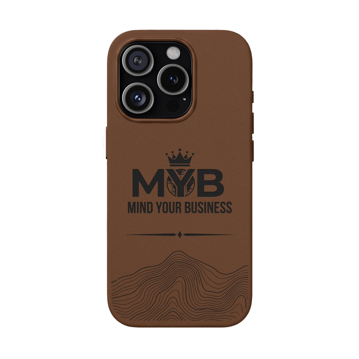 PU Leather Phone Case — Engraved “M.Y.B. Mind Your Business” Slim Protective Cover