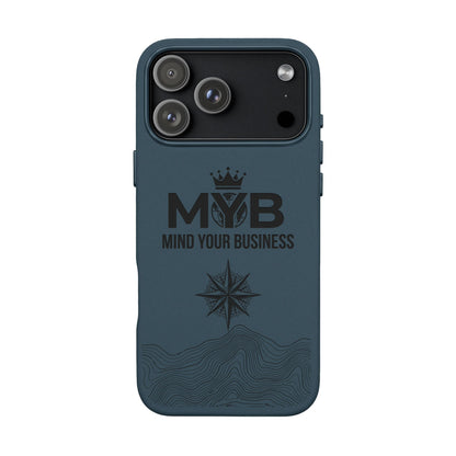 PU Leather Phone Case — Engraved “M.Y.B. Mind Your Business” Slim Protective Cover