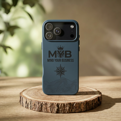 PU Leather Phone Case — Engraved “M.Y.B. Mind Your Business” Slim Protective Cover