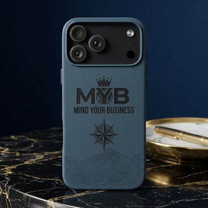 PU Leather Phone Case — Engraved “M.Y.B. Mind Your Business” Slim Protective Cover