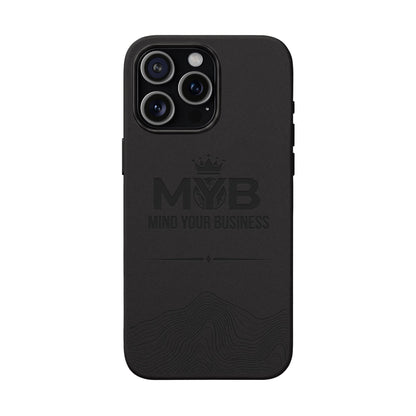 PU Leather Phone Case — Engraved “M.Y.B. Mind Your Business” Slim Protective Cover