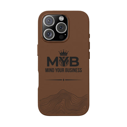 PU Leather Phone Case — Engraved “M.Y.B. Mind Your Business” Slim Protective Cover