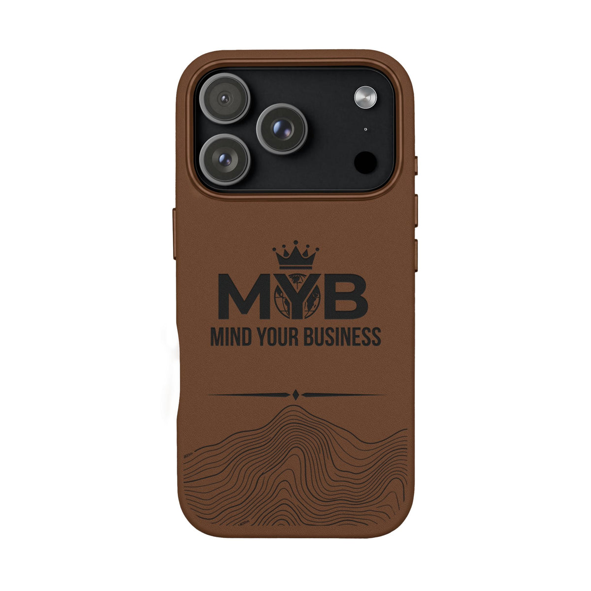 PU Leather Phone Case — Engraved “M.Y.B. Mind Your Business” Slim Protective Cover