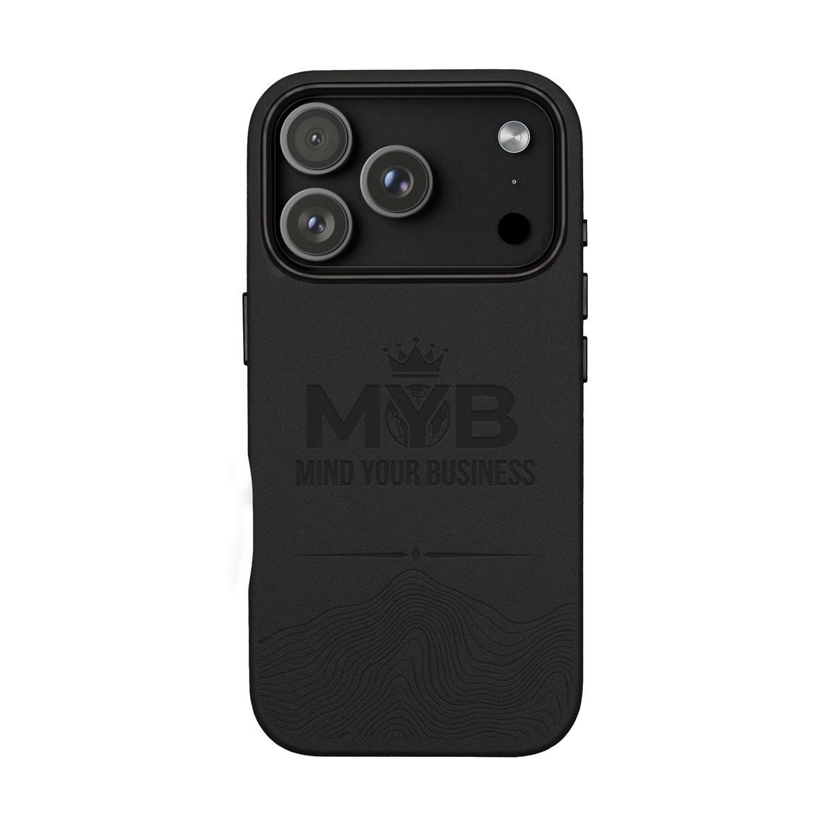 PU Leather Phone Case — Engraved “M.Y.B. Mind Your Business” Slim Protective Cover