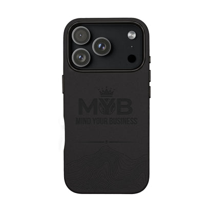 PU Leather Phone Case — Engraved “M.Y.B. Mind Your Business” Slim Protective Cover
