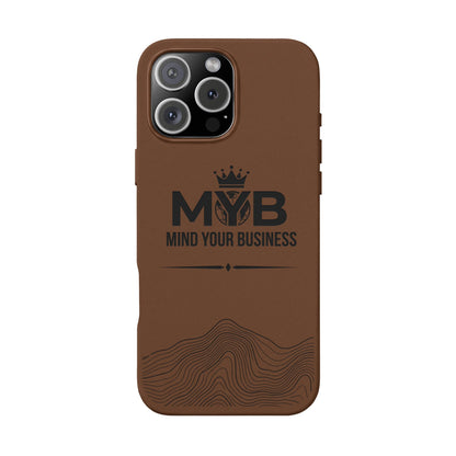 PU Leather Phone Case — Engraved “M.Y.B. Mind Your Business” Slim Protective Cover