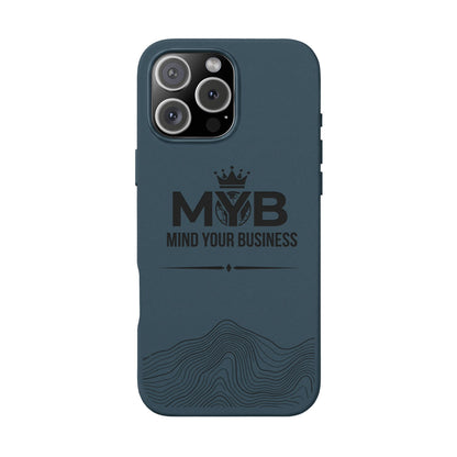 PU Leather Phone Case — Engraved “M.Y.B. Mind Your Business” Slim Protective Cover
