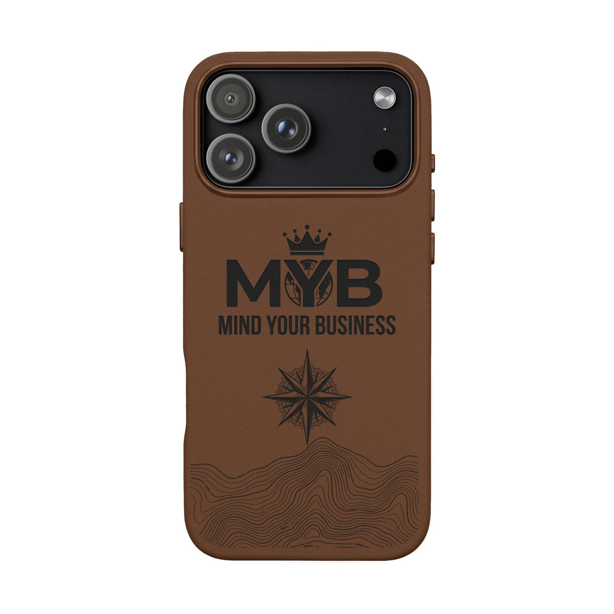 PU Leather Phone Case — Engraved “M.Y.B. Mind Your Business” Slim Protective Cover