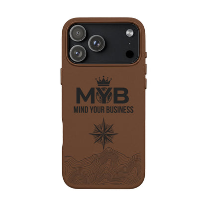 PU Leather Phone Case — Engraved “M.Y.B. Mind Your Business” Slim Protective Cover