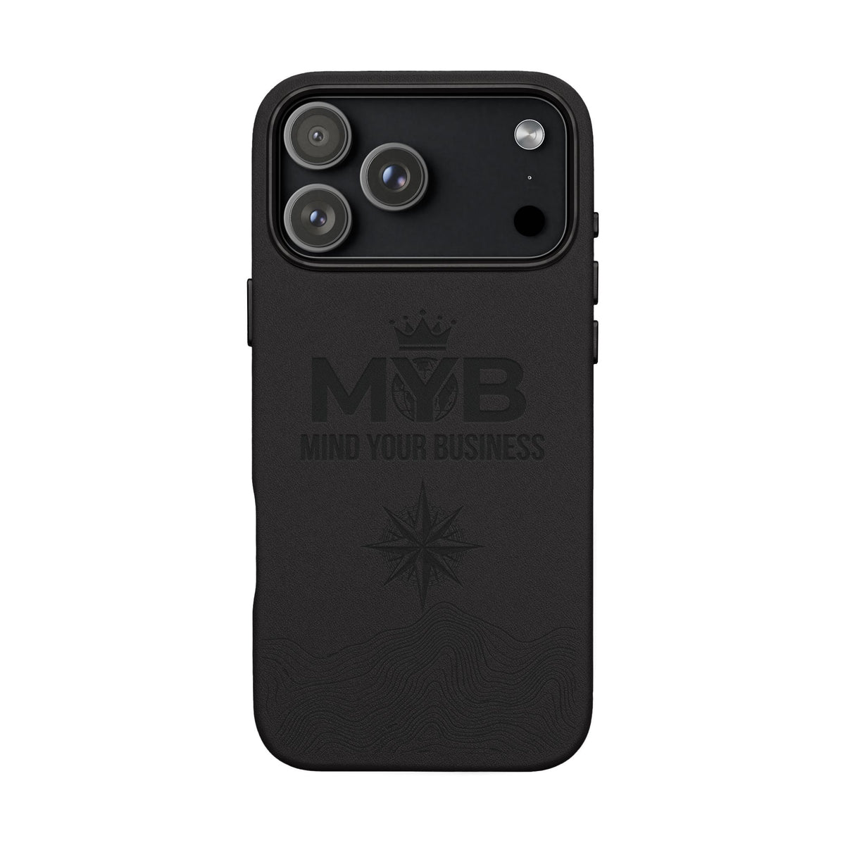 PU Leather Phone Case — Engraved “M.Y.B. Mind Your Business” Slim Protective Cover