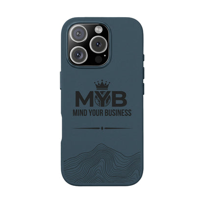 PU Leather Phone Case — Engraved “M.Y.B. Mind Your Business” Slim Protective Cover