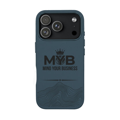 PU Leather Phone Case — Engraved “M.Y.B. Mind Your Business” Slim Protective Cover