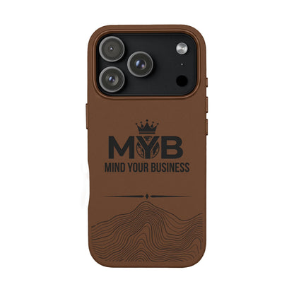 PU Leather Phone Case — Engraved “M.Y.B. Mind Your Business” Slim Protective Cover